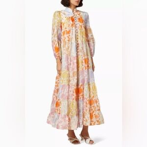 Zimmermann Postcard Linen and Silk Bishop Sleeve Dress